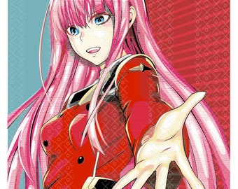 Zero Dois. Anime. Pôster A3, Querido no Franxx. Retrato JPEG de alta resolução.