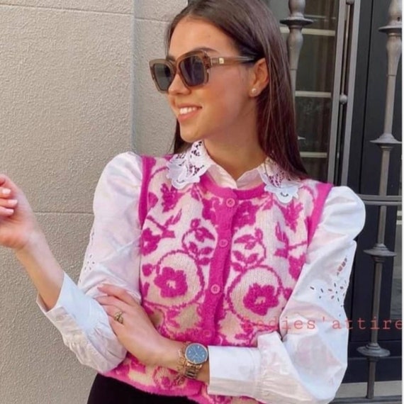 Zara Magenta Floral Knit Vest Bloggers 