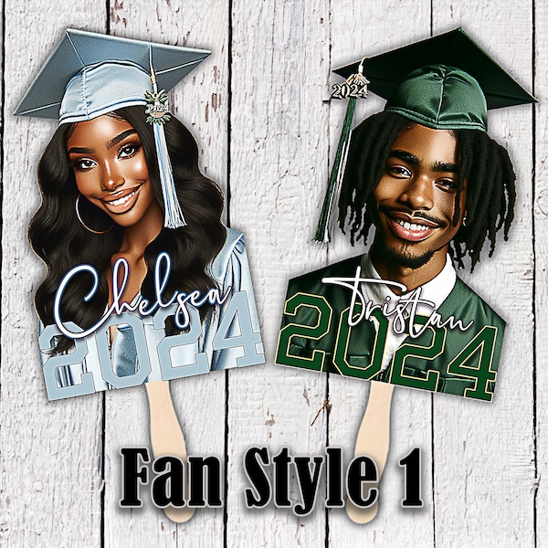 Graduation Fans | Custom Hand-Held Fans | Handheld Fans | Graduation Head on a Stick