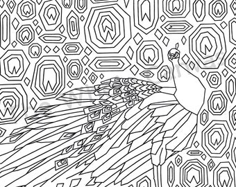 Peacock Coloring Page downloadable print for wall art and stress relief