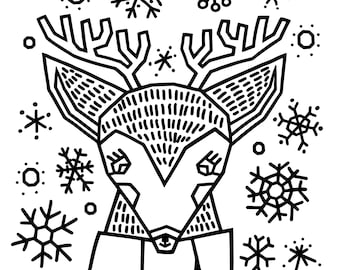 Reindeer Coloring Page downloadable print for holiday stress relief, wall art, kids