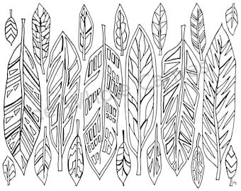 Feathers Coloring Page downloadable print for wall art and stress relief