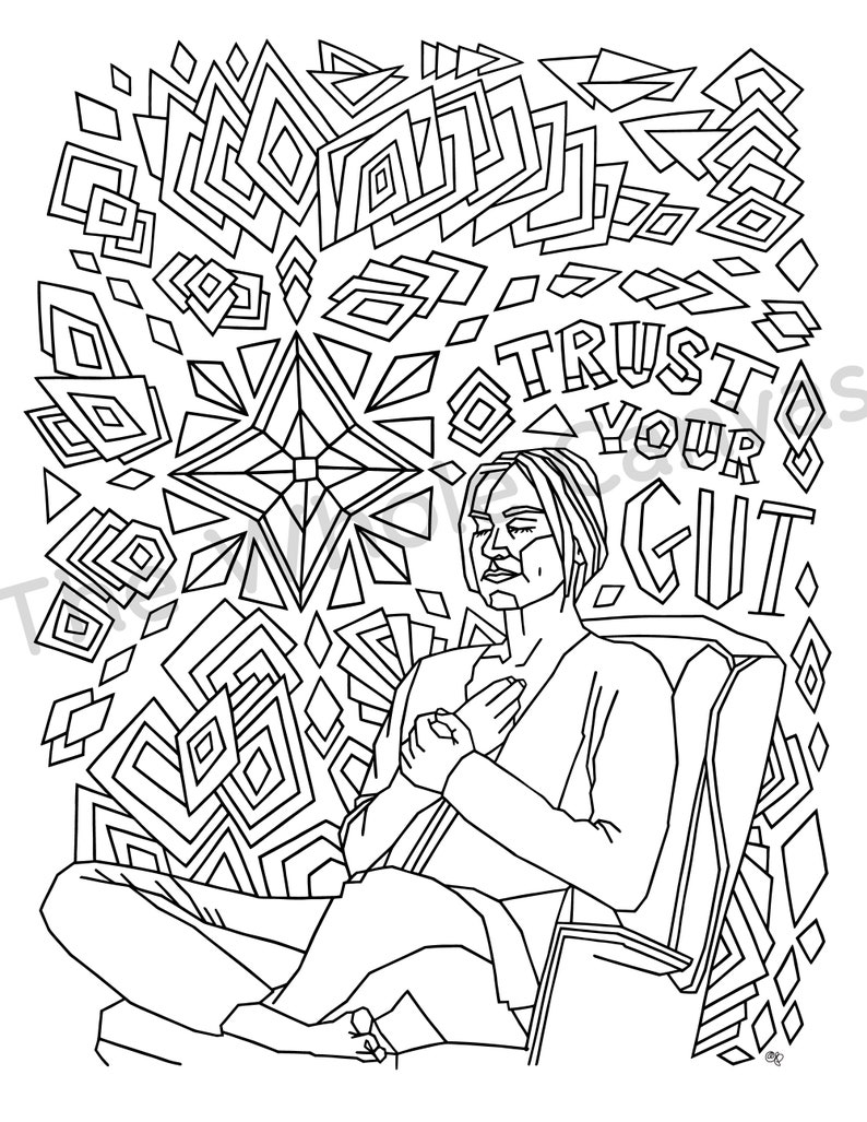 Trust Your Gut Coloring Page downloadable wall art for stress relief and motivation image 1