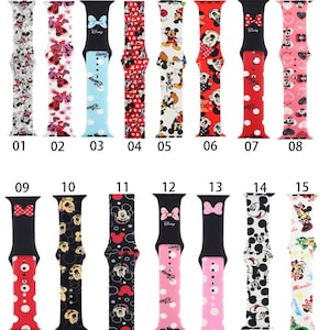 Disney Apple Watch Silicone Pattern Straps Series 6 5 4 3 2 1 SE Sizes 38mm - 40mm 42mm - 44mm Smooth High Quality Design