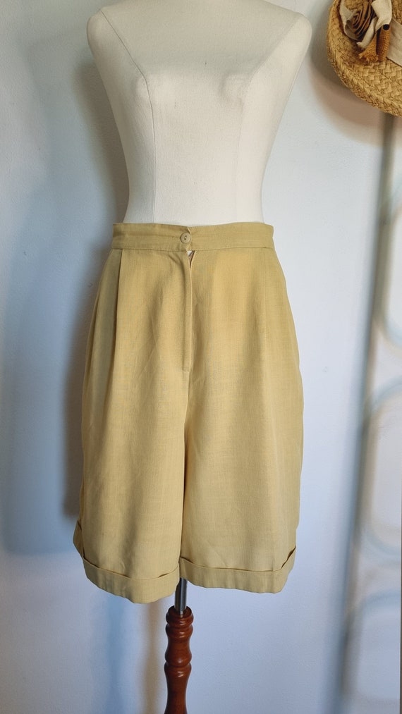 80s Katies Pale Yellow Bermuda Shorts Size 14 Mum 