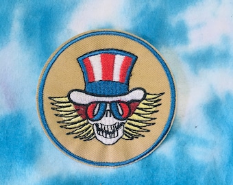 Band 70s Grateful Dead Uncle Sam on Bike Embroidered Patch Iron On Applique Music Jerry Garcia