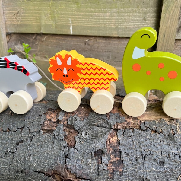 TinkieToys FSC Houten DINOSAURUS Speelgoedauto Set Milieuvriendelijke Montessori Voertuigen voor Peuter Baby Kids Jongen Meisje 12 maanden 1 2 3 jaar oud Geschenken