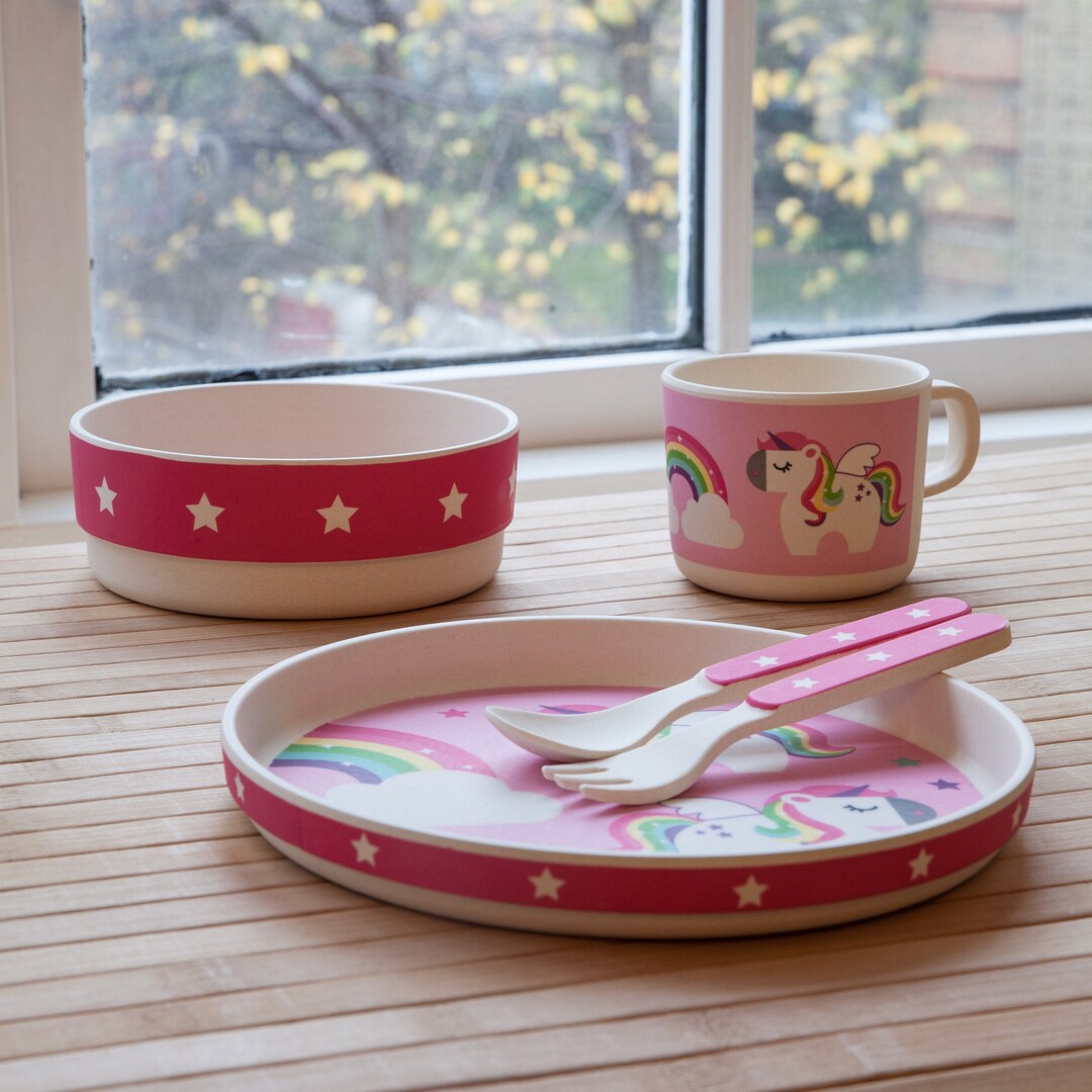 Tinkietoys Kids Rainbow UNICORN DINNER SET Eco Bamboo Kids Dinnerware ...