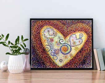 Abstract art instant download, colorful modern watercolor painting, wall art print, original printable wall decor, bright heart print