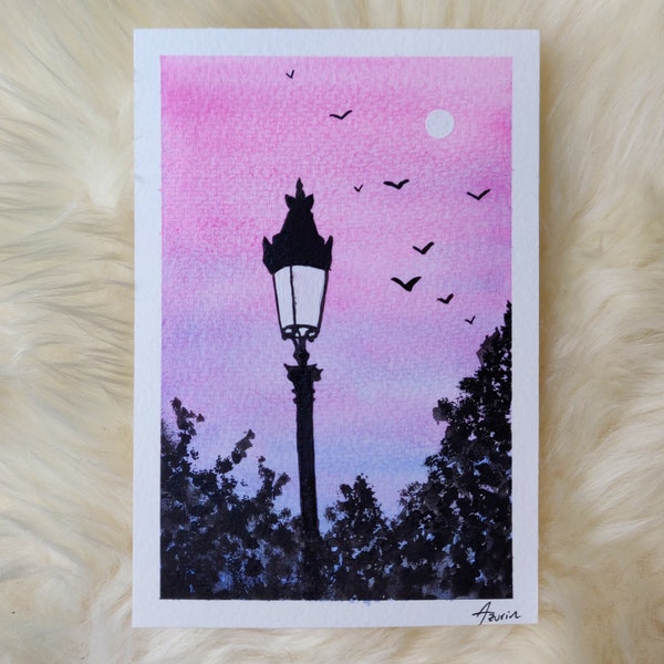 Romantic Paris Night - A6 Watercolor Card