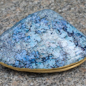 Decorative Clamshell Gift Box, hinged and gilded interior and trim, decoupaged lichen imagery. A collectible treasure for the Nature Lover.