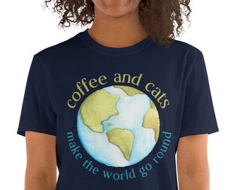 Womens Cat TShirt, Funny Cat Shirt, Cute Cat Shirt, Gift for Women, Cat Lover Gift, Coffee Cat Shirt, Cat Mom Shirt, Funny Coffee Shirt