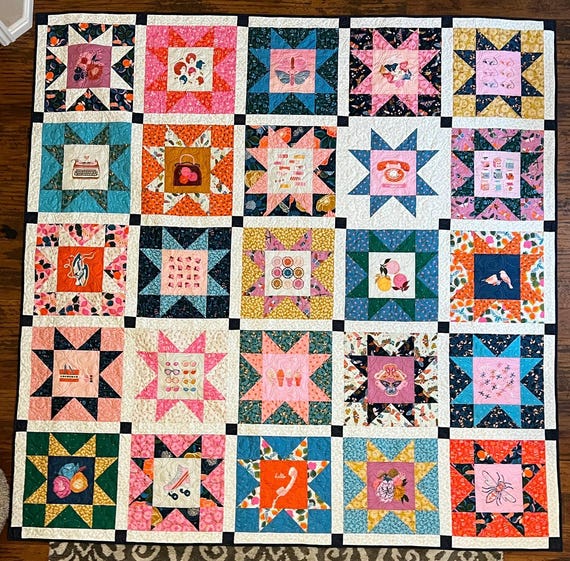 Ruby Star Society Stay Gold Panel Quilt - Finished Quilt