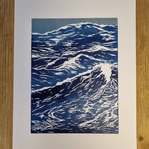 Crashing Waves, Hand Printed Lino Print