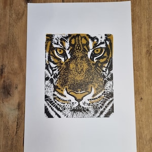 Tiger, Hand Printed Original Lino Print, A4
