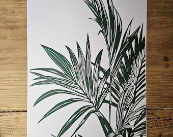 Leaves, Hand Printed A4 Lino Print