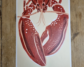 Lobster, Hand Printed Lino Print, A4