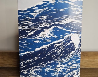 Crashing Waves, Greetings Card, Digitally Printed from an Orginal Lino Print