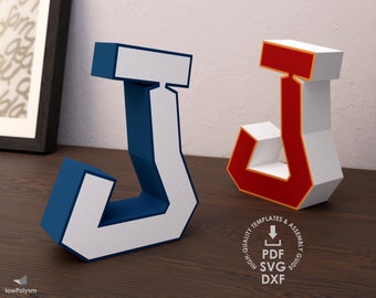 Graffiti 3d Letter J Template, Make Your Own Paper 3d Letter, 3d Origami Letters, Craft For Cricut and Silhouette, lowPolysm Papercraft
