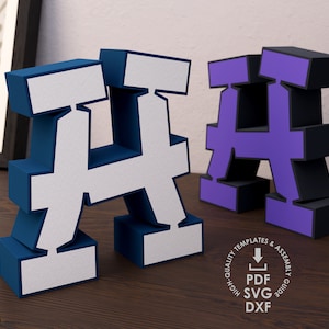 Graffiti 3d Letter H Template, Diy 3d Lettering, Die Cut Template, 3d Font Low Poly Pattern, 3d Letters For Cricut or Cameo Cutting Plotter