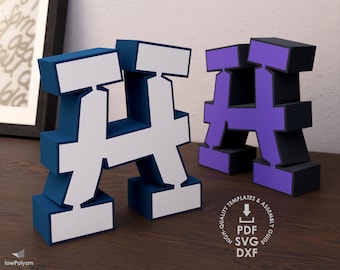 Graffiti 3d Letter H Template, Diy 3d Lettering, Die Cut Template, 3d Font Low Poly Pattern, 3d Letters For Cricut or Cameo Cutting Plotter