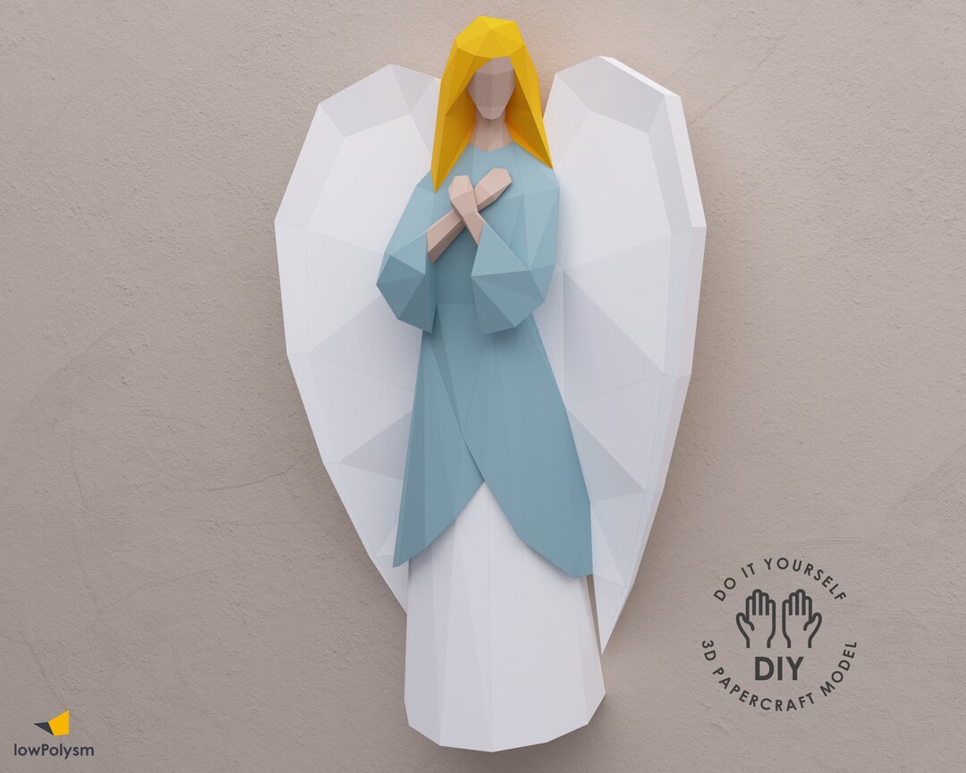 Angel Papercraft 3D Wall Sculpture, DIY Printable Paper Statue in Low ...