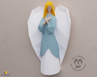 Angel Papercraft 3D Wall Sculpture, DIY Printable Paper Statue in Low Poly Style, Angel Wall Decor, Templates: PDF, dxf, SVG Cut Files