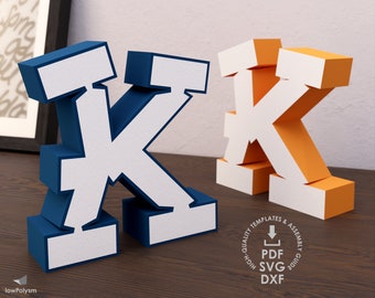 Graffiti 3d letter K template, SVG 3d letters for Cricut, Silhouette plotter, dxf, pdf letter templates, lettering paper craft, DIY kit
