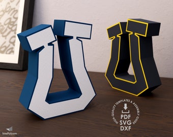 Graffiti 3D Paper Letter U Template, DIY Sculpture (pdf, svg, dxf)