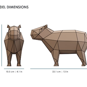 lowPolysm Capybara papercraft dimensions 33.1x10.5x22.5 cm