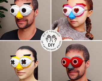 Do It Yourself Eyes Mask paper craft, Printable templates PDF, SVG, Eyes expressions, 3D papercraft mask, Paper mask ideas, Polygon 3D masks