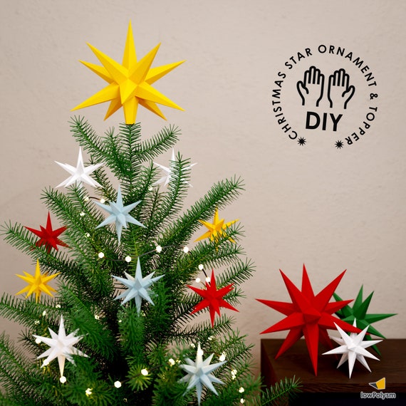 Christmas Star Ornament and Tree Topper, Digital Printable Templates, 3D paper craft star, DIY Xmas Star, Pattern Cut Files SVG, PDF, Dxf