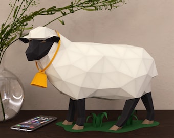 Digital Template for Lost Sheep Paper Craft, DIY Low Poly Sheep Printable Patterns SVG, PDF, STUDIO3, for Making 3D Paper Sculpture, Lamb