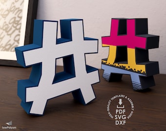 Graffiti 3d Hashtag Printable # Template Pattern, Hashtag Sign, DXF SVG PDF Templates Files, Letter 3d Model, diy Hashtag Sign