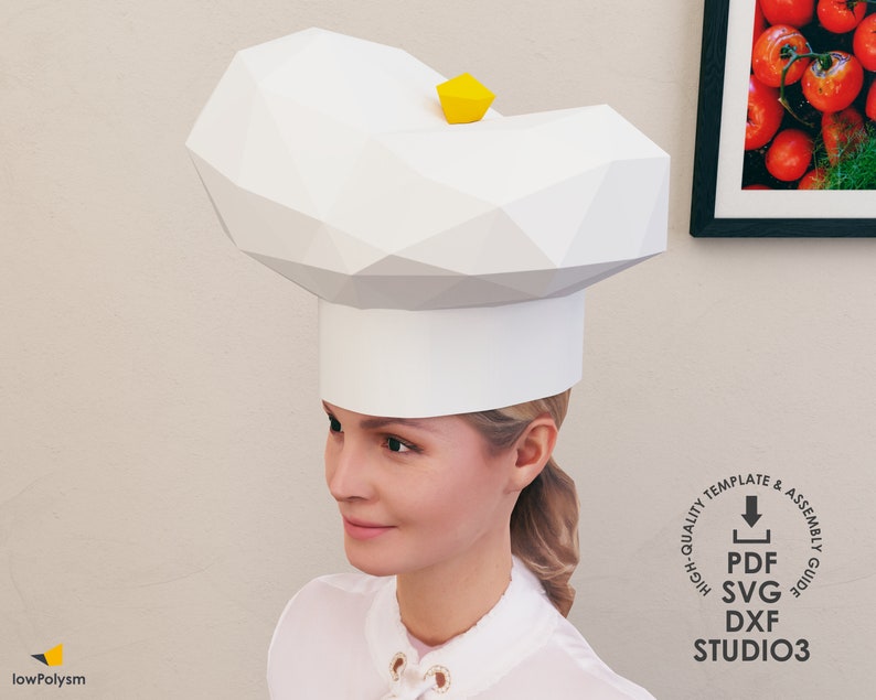 DIY Chefs Hat Printable Low Poly Chef Hat Papercraft 3D Etsy Canada