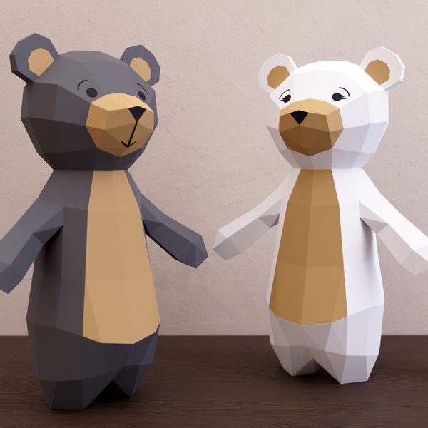 Teddy Bear Papercraft Low Poly 3D Paper Bear, DIY Craft Kit, Teddy Bear SVG, PDF, Dxf , Studio3 Patterns, Animal Paper Sculpture, lowPolysm