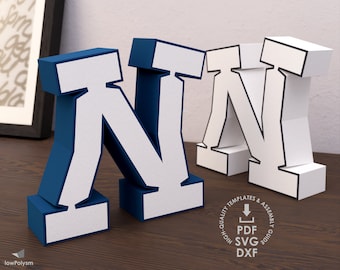 Graffiti 3d Letter N Template, Printable Letter For 3d Sign, 3d Papercraft N Letter, Die Cut Templates SVG, DXF, Pdf Lowpoly Template