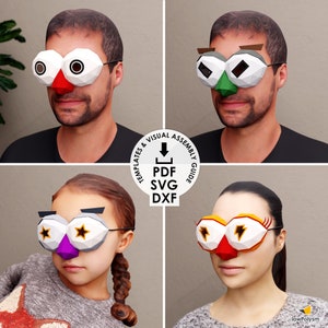 low poly Eyes expression mask templates in PDF, SVG, DXF