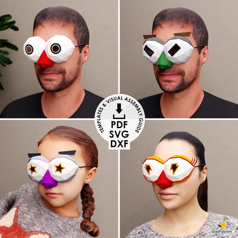 low poly Eyes expression mask templates in PDF, SVG, DXF