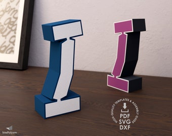 Graffiti 3d Letter I Printable Letter Template, 3d Papercraft, Block Letters, PDF, SVG, DXF Patterns, lowPolysm, Graffiti Alphabet