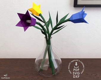 DIY Bellflower Paper Flower, Papercraft 3D Flowers, Low Poly Bell Flower, PDF Flower Template, Origami Flower Bouquet, Mother’s Day Gift