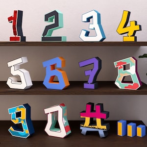 Graffiti 3D Numbers Template PDF DXF SVG patterns, Diy Paper Number, Papercraft 3D Sign, Graffiti Party Decor, Block Numbers,Large Number