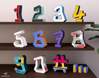 Graffiti 3D Numbers Template PDF DXF SVG patterns, Diy Paper Number, Papercraft 3D Sign, Graffiti Party Decor, Block Numbers,Large Number