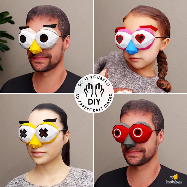 Do It Yourself Eyes Mask paper craft, Printable templates PDF, SVG, Eyes expressions, 3D papercraft mask, Paper mask ideas, Polygon 3D masks