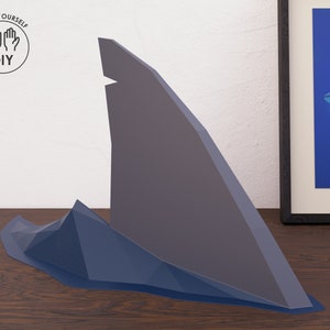 White Shark Fin Papercraft, 3D Shark Fin Paper Sculpture, Fin PDF Template, Low Poly Shark, Shark Fin With Wave Decor, DIY Gift Shark