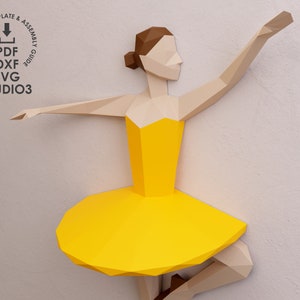 Low poly dancing ballerina paper model. Templates in PDF, DXF, SVG, Studio3 cut files.