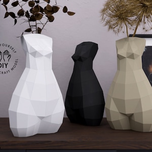 Florero de cuerpo femenino florero seco diy, origami de florero 3D papercraft, escultura de cuerpo femenino imprimible, patrón de florero minimalista en estilo boho