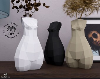 Female Body Paper Vase: DIY 3D Papercraft Sculpture (PDF Pattern)