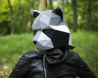 Raccoon DIY papercraft mask, Cosplay mask pattern, Therian animal mask, Raccoon mask template, 3d paper mask, DIY Halloween mask