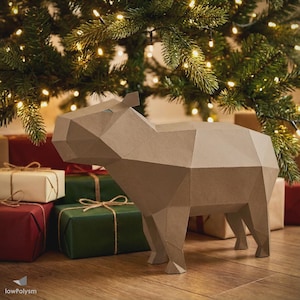 Escultura de carpincho de papel lowpoly: modelo 3D, plantilla PDF, kit imprimible imagen 3